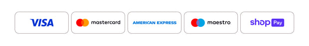 Logos of Visa, Mastercard, American Express, Maestro, and Shop Pay on a white background