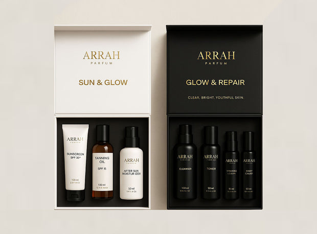 ARRAH Parfum 2 boxes of products on cream background